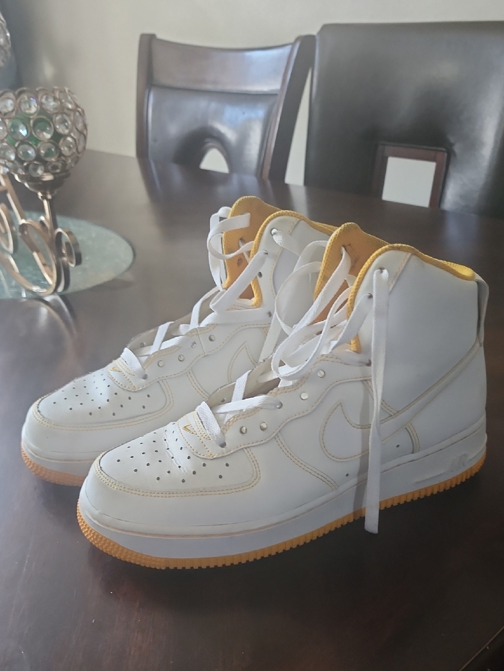 Nike White and Yellow High-Top Sneakers
